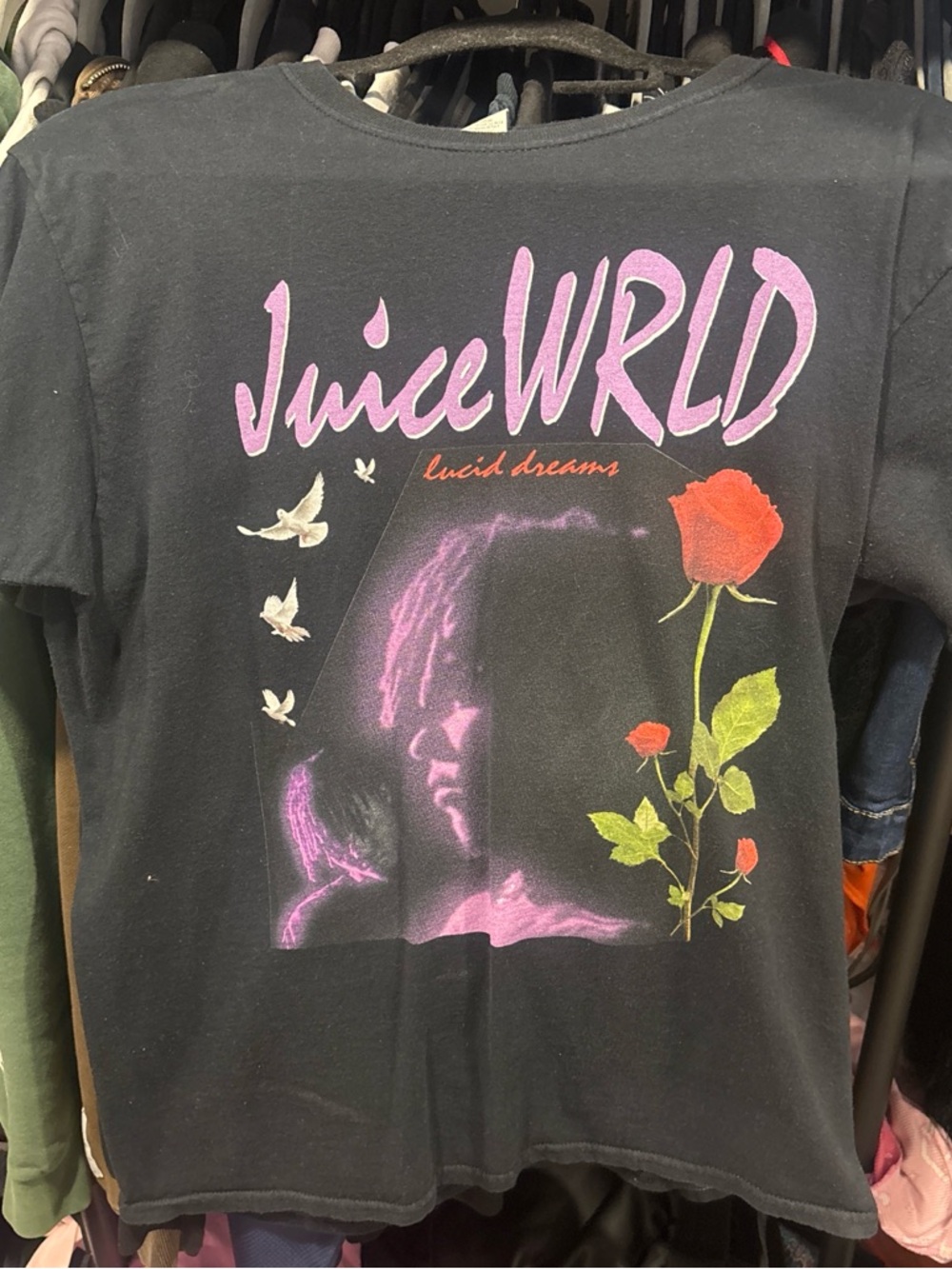 Juice WRLD Lucid Dreams Graphic Tee - Black with Pink & Red Print